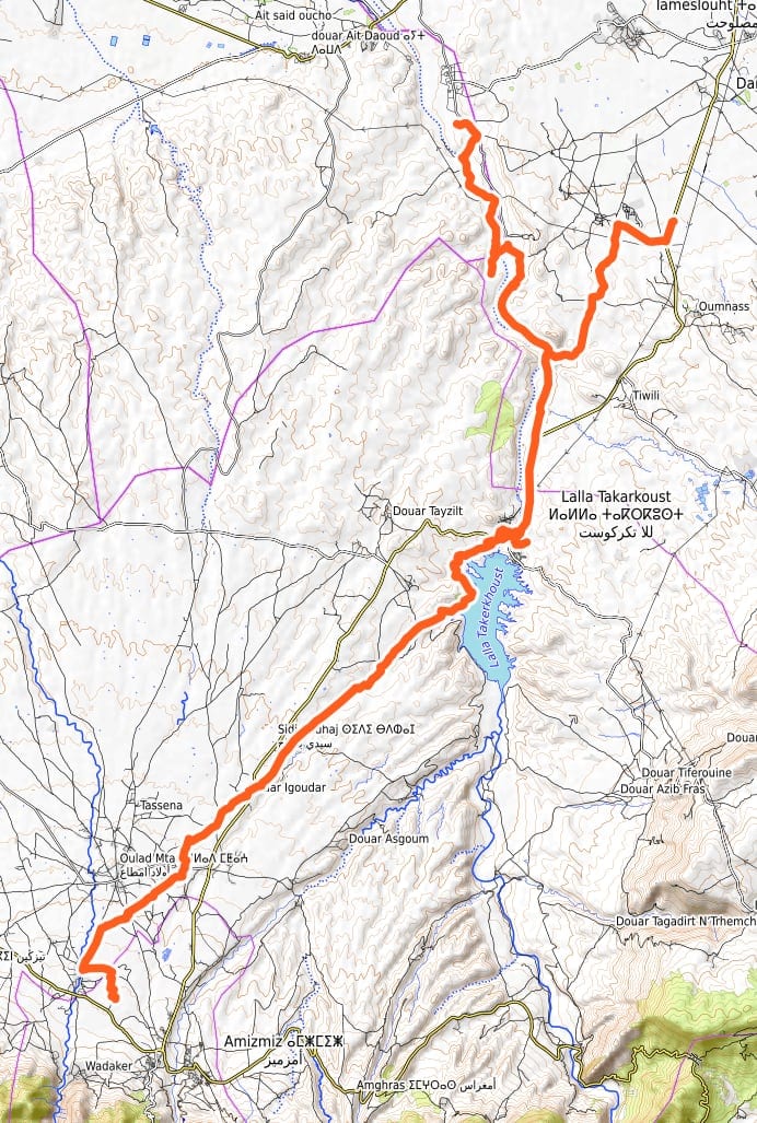 Carte schématique du raid d’une journée se terminant au camp d’Agafay